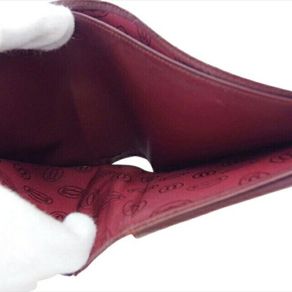 Authenticity guaranteed USED Cartier Bi -fold Wallet Bordeaux x Leather x Gold - Picture 11 of 11